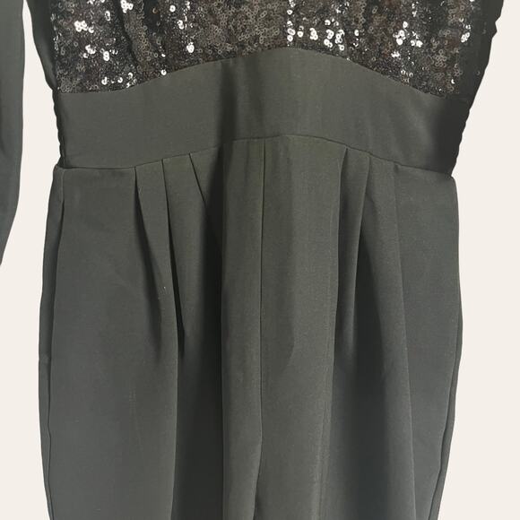 LINI Black Stella Sequin Faux Wrap Surplice Long Sleeve Party Jumpsuit Size XS - Picture 6 of 12